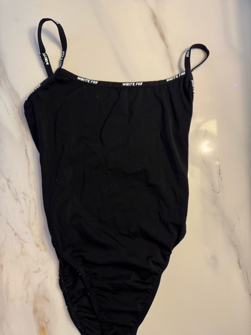 White Fox Boutique Black Logo-Trim Stretch Bodysuit